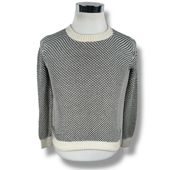 Theory Sweater Womens P Small Petites Cream Black Cotton Knit Crew Neck Pullover - Picture 1 of 10